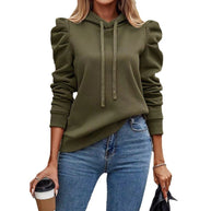 Damen bequemer Kapuzenpullover mit Puffärmeln und gemütlichem Schnitt WW