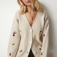 Damen Strickcardigan mit floralen Stickereien WW