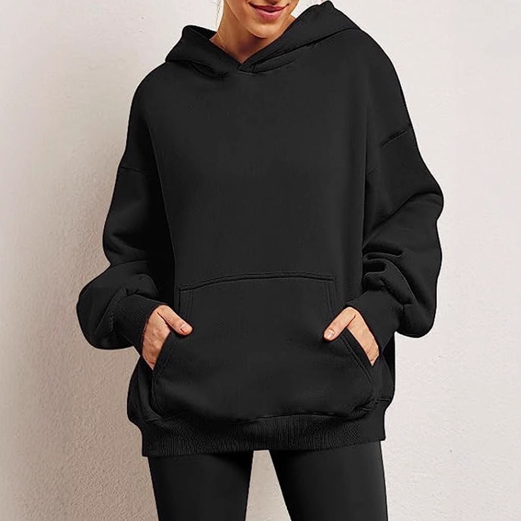 Damen oversized Kapuzenpullover aus weichem Baumwollmix mit praktischen Taschen WW