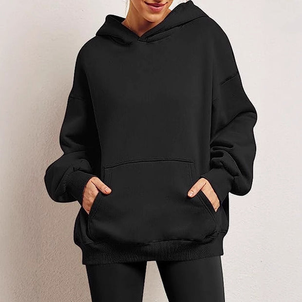 Damen oversized Kapuzenpullover aus weichem Baumwollmix mit praktischen Taschen WW