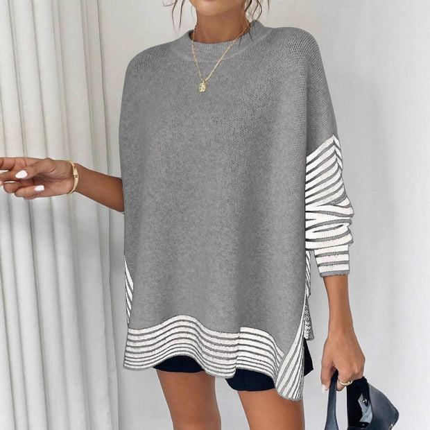 Damen Strickpullover mit modernem Streifenmuster und oversized Schnitt WW