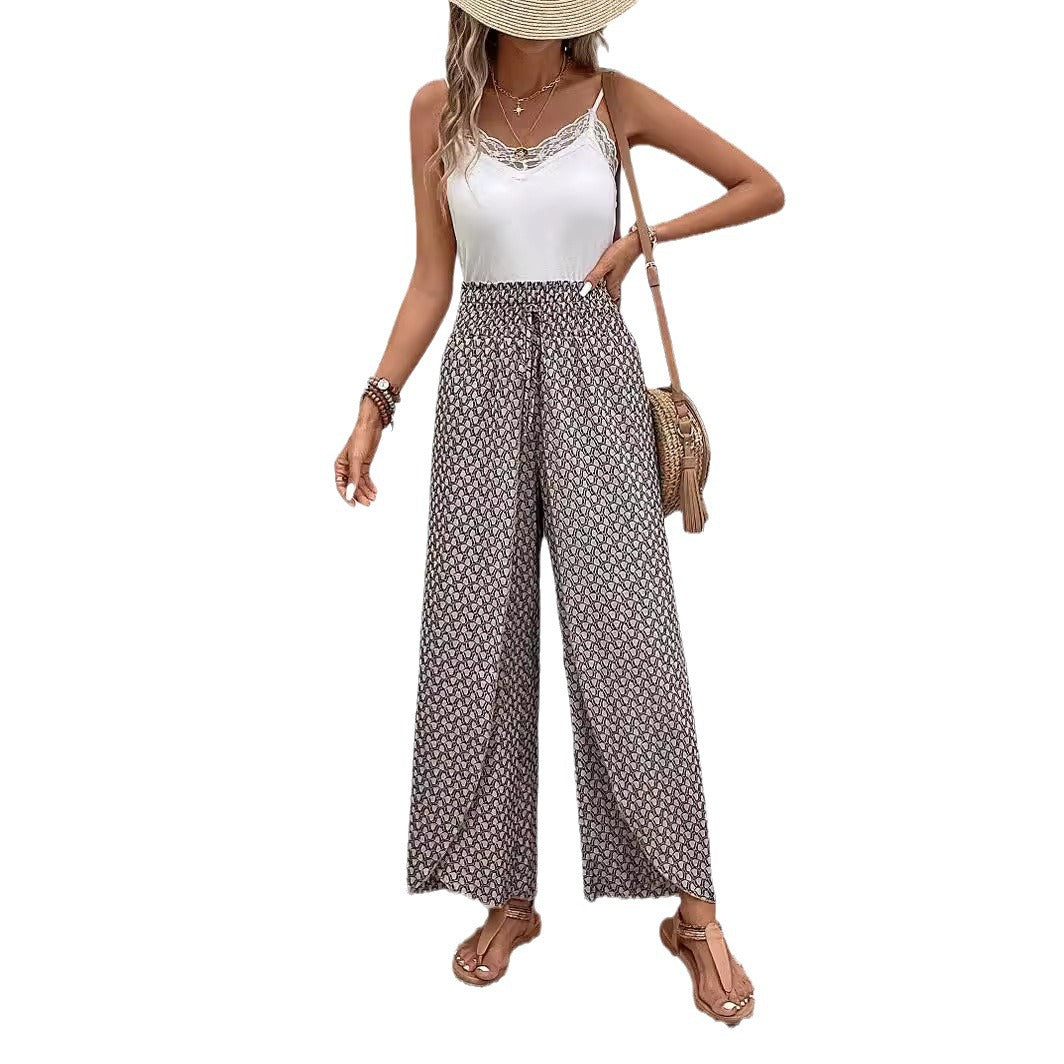 Damen weite Sommerhose mit elastischem Bund und floralem Design WW