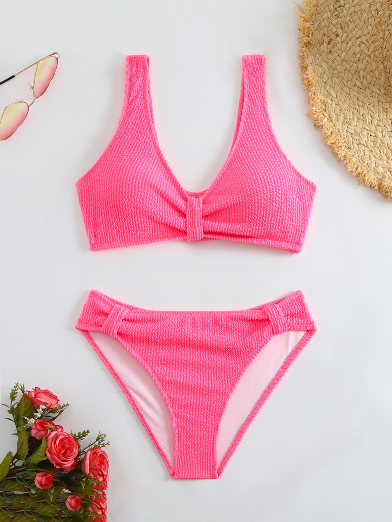 Damen Bikini mit strukturiertem Oberteil und hoher Taille WW