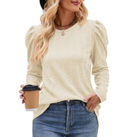 Damen elegantes Langarmshirt mit strukturiertem Muster und Puffärmeln WW