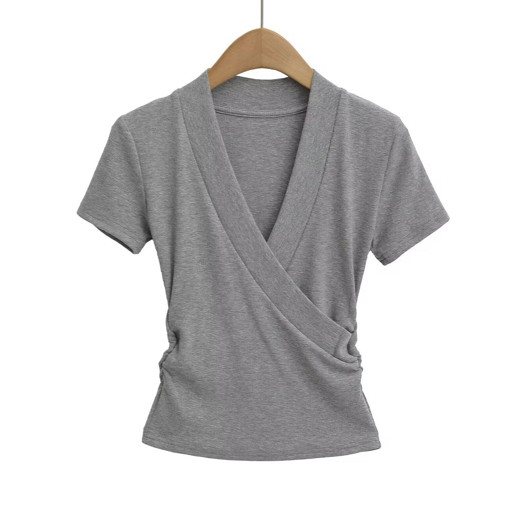 Damen Wickeloberteil mit elegantem V-Ausschnitt und figurumspielendem Schnitt W&W Mode