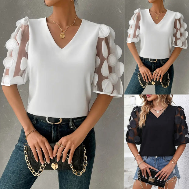 Damen Bluse mit transparenten Puffärmeln und eleganten Detail WW