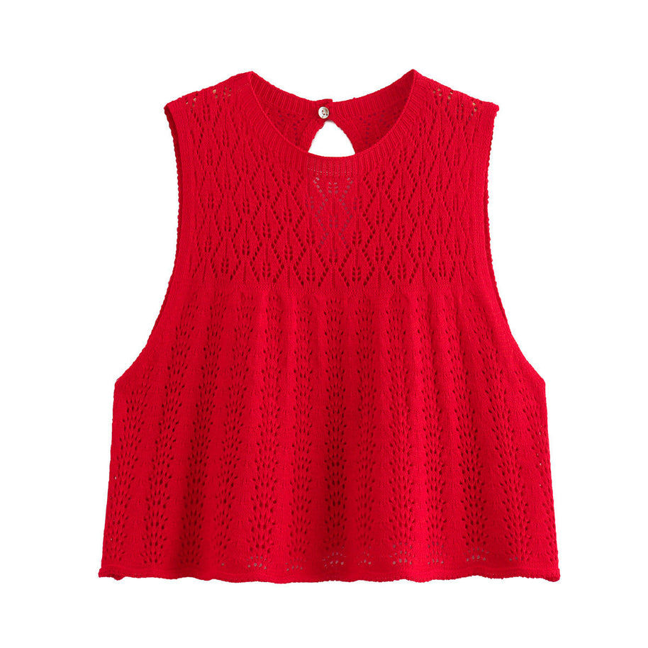 WWMODE | Mode Lässig Strickweste Hohlschliff Top Strick Kurzer Rock Set