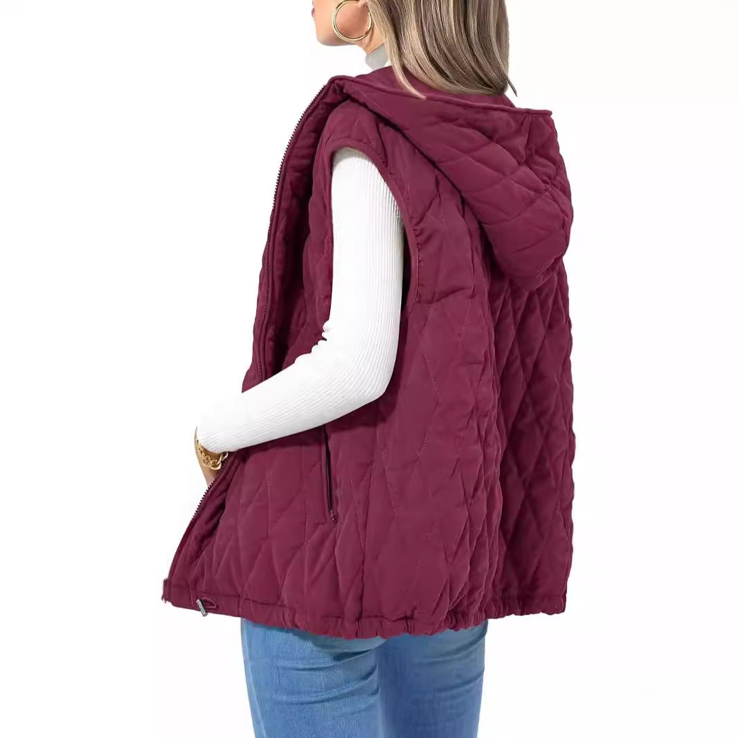Damen gesteppte Hoodie-Weste mit praktischen Taschen WW