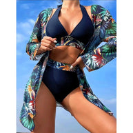 Damen Strandset mit floralem Kimono und High-Waist Bikini WW