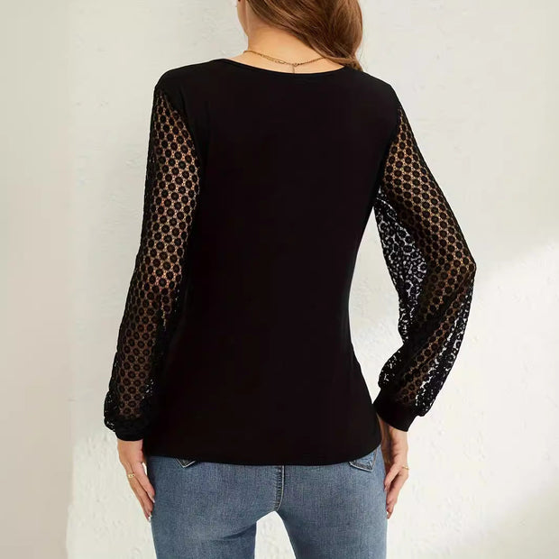 WW | Spitzenlaternenärmel Lose Kreuz T-Shirt Top