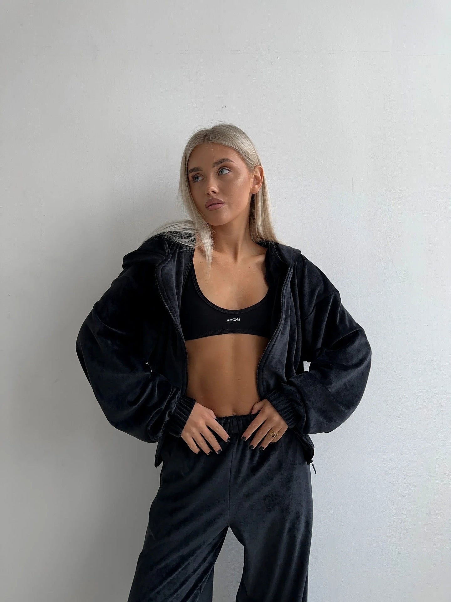 Damen Sportliches Velvet Loungewear-Set WW