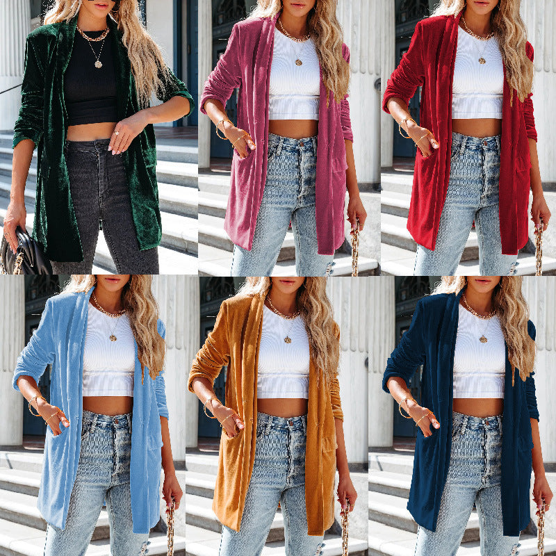 Damen lässiger Longcardigan mit seitlichen Taschen und offenem Schnitt WW