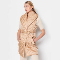 Damen Steppweste mit breitem Kragen und Taillengürtel WW