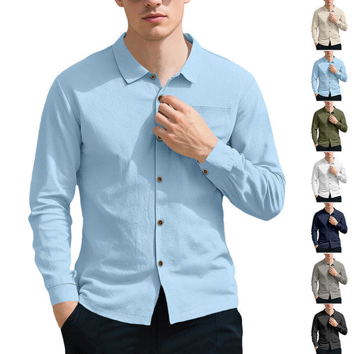 Herren nan lässiges Langarmhemd mit Kentkragen Brusttasche und Ärmelriegel W&W Mode