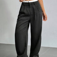 Damen Elegante Weite Hose mit Nadelstreifen und hohem Bund WW