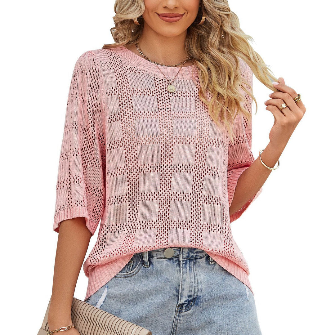 Damen luftiges Strickoberteil mit weitem Schnitt und modernen Lochmuster W&W Mode