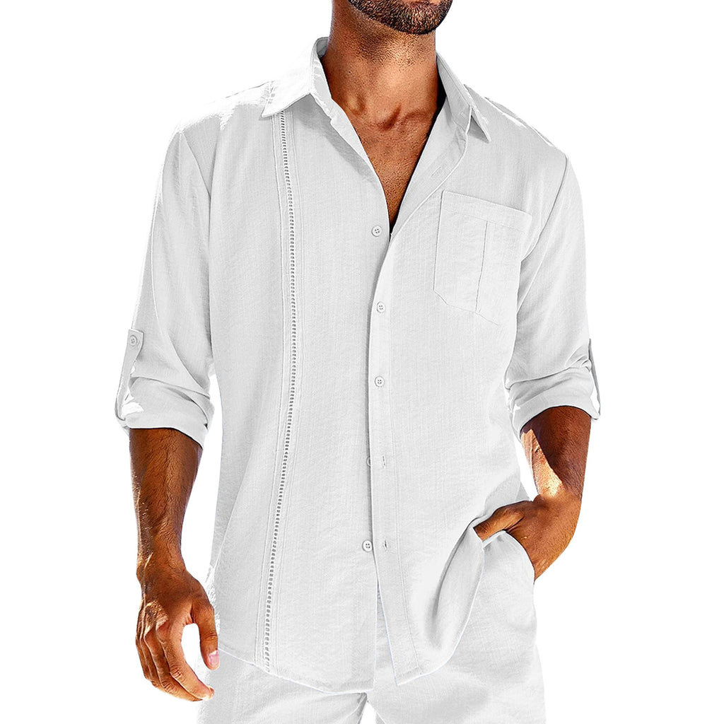 Herren luftiges Leinenhemd mit modischem Knopfdesign WW