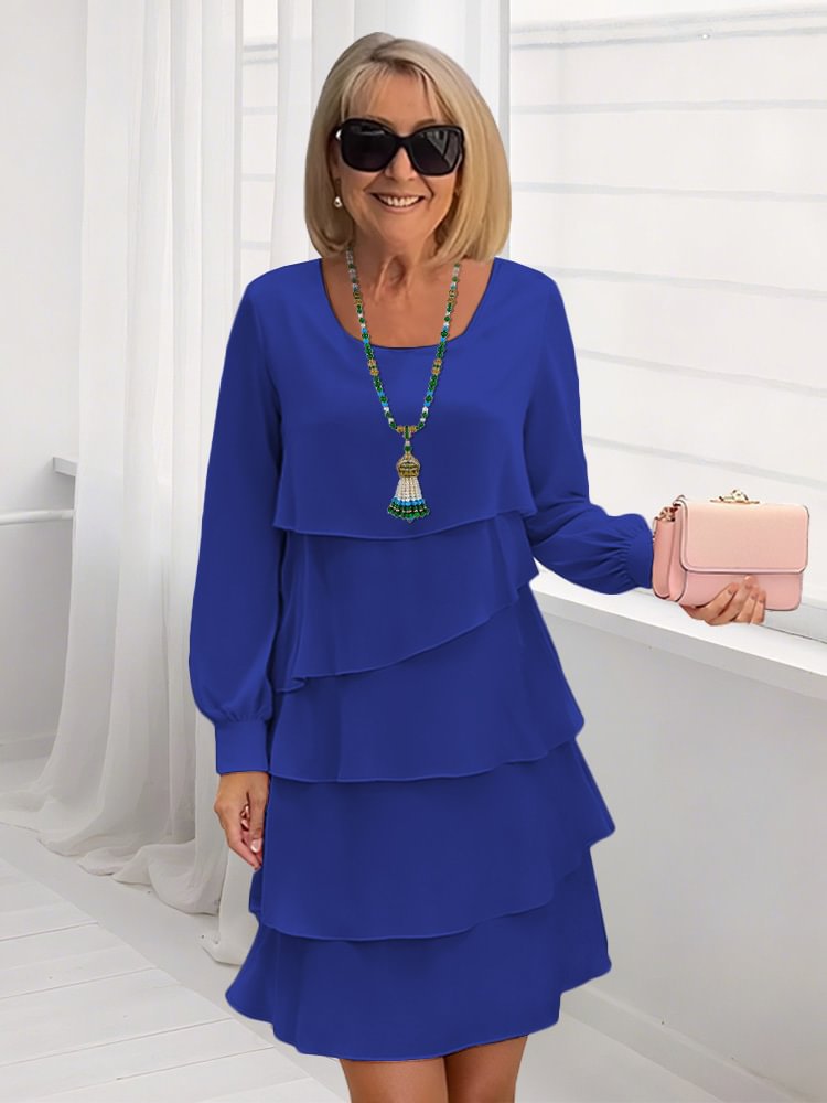 Damen schickes Rüschensommerkleid mit Langarm WW