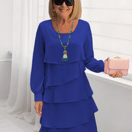 Damen schickes Rüschensommerkleid mit Langarm WW