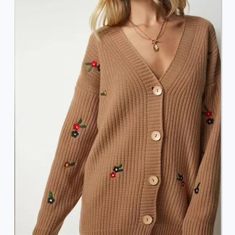 Damen Strickcardigan mit floralen Stickereien WW