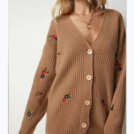 Damen Strickcardigan mit floralen Stickereien WW