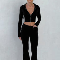 Damen Sportliches Crop-Set mit Kapuze und Zip WW