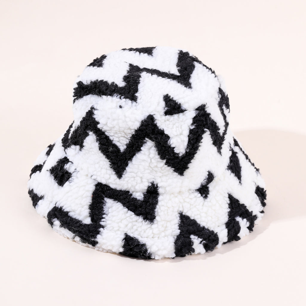 Damen Bucket Hat mit kreativem Zickzackmuster und flauschiger Textur WW