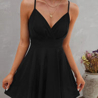 Damen sommerliches Trägerkleid mit V-Ausschnitt WW