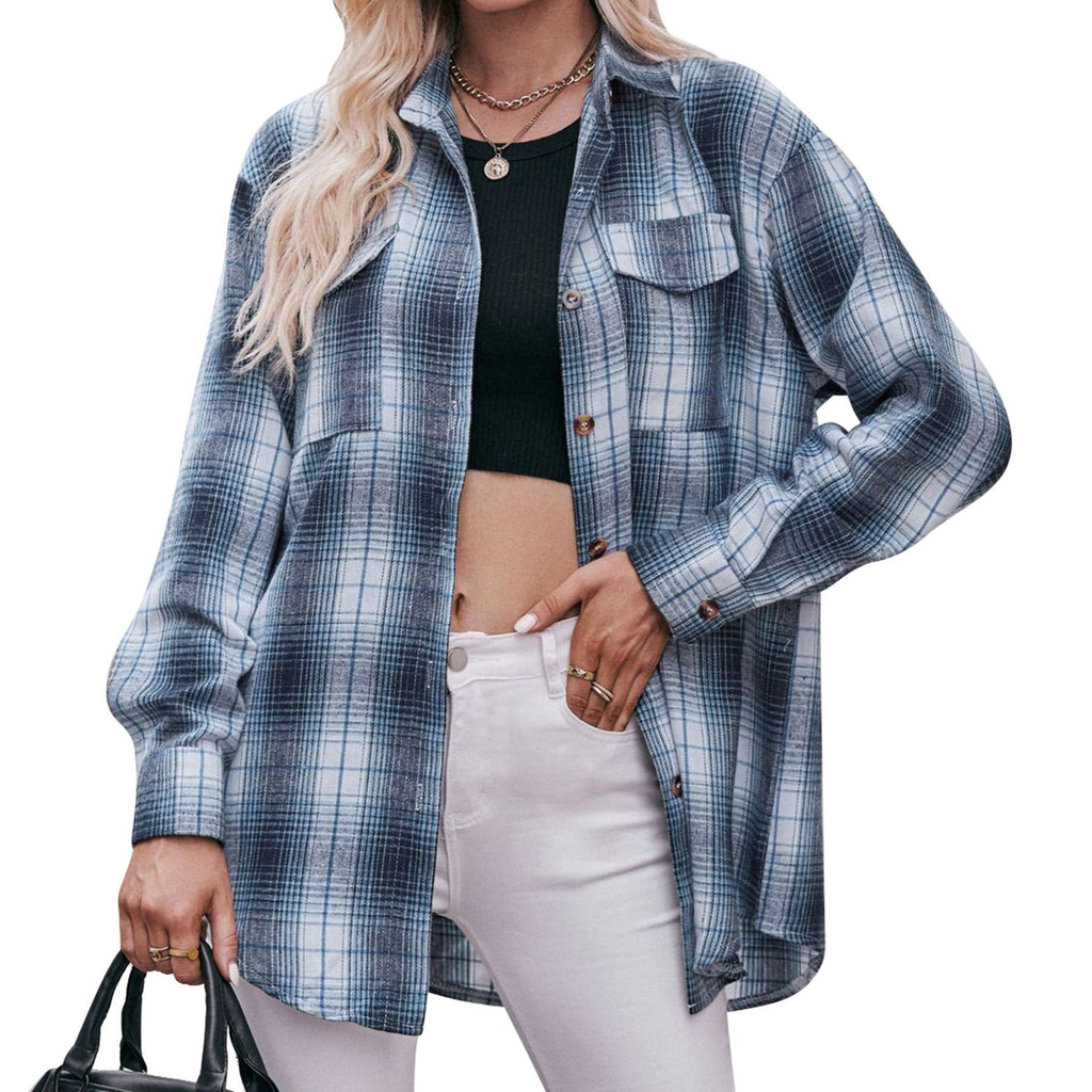 Damen kariertes Hemd mit knopfbarem Frontdesign und lässigem Knoten-Detail WW