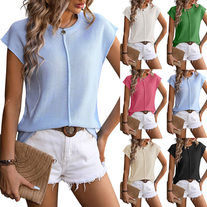 Damen lässiges Strickoberteil mit kurzen Ärmeln und strukturiertem Design W&W Mode