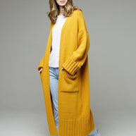 Damen bequemer langer Strickcardigan mit Taschen und breiten Ärmeln WW