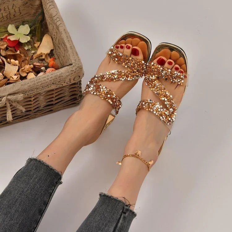WW | Sandalen mit Absätzen und Pailletten