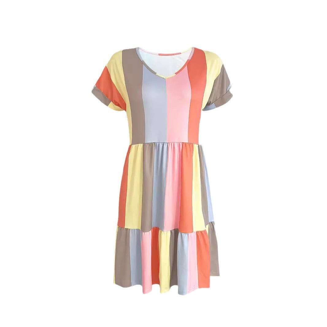 Damen Freizeitkleid mit farbenfrohem Streifenmuster und fließendem Design W&W Mode