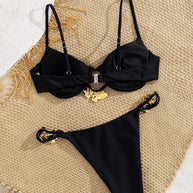 Damen Bikini-Set mit elegantem Push-up-BH und verzierten Trägern WW