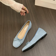 Damen Ballerinas mit zierlichem Schleifendetail und samtiger Oberflächenstruktur WW