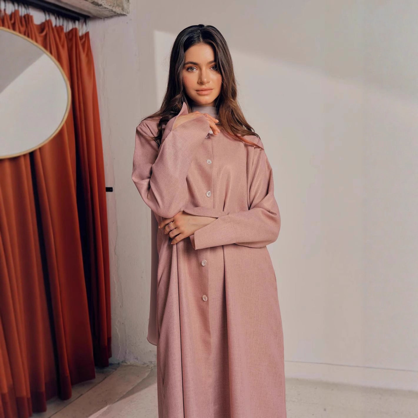 Damen stilvolles Langarmhemdkleid im Oversized-Schnitt WW