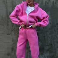 Damen bequemer Fleece-Trainingsanzug mit hohem Kragen WW