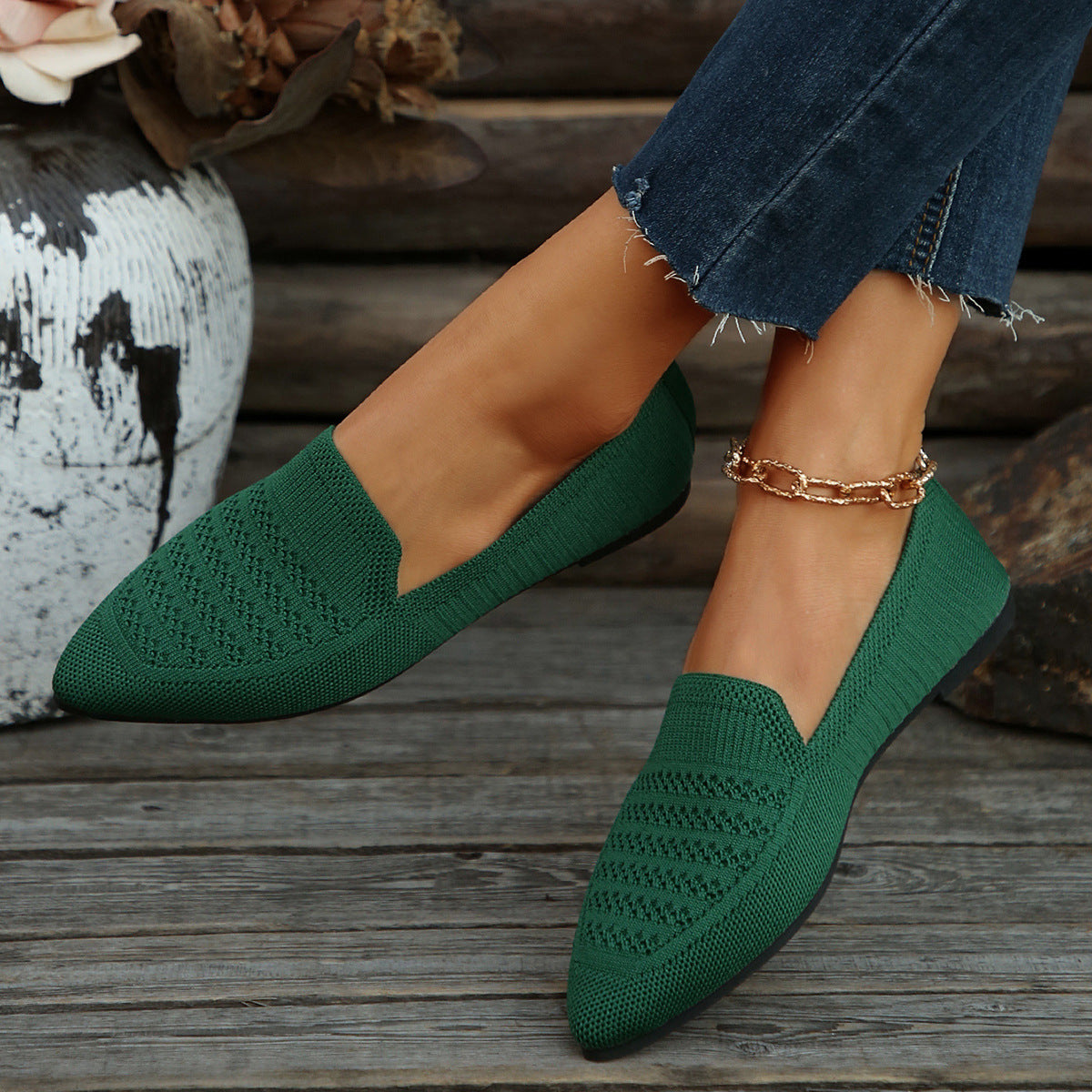 Damen Slipper mit atmungsaktivem Strickmaterial WW