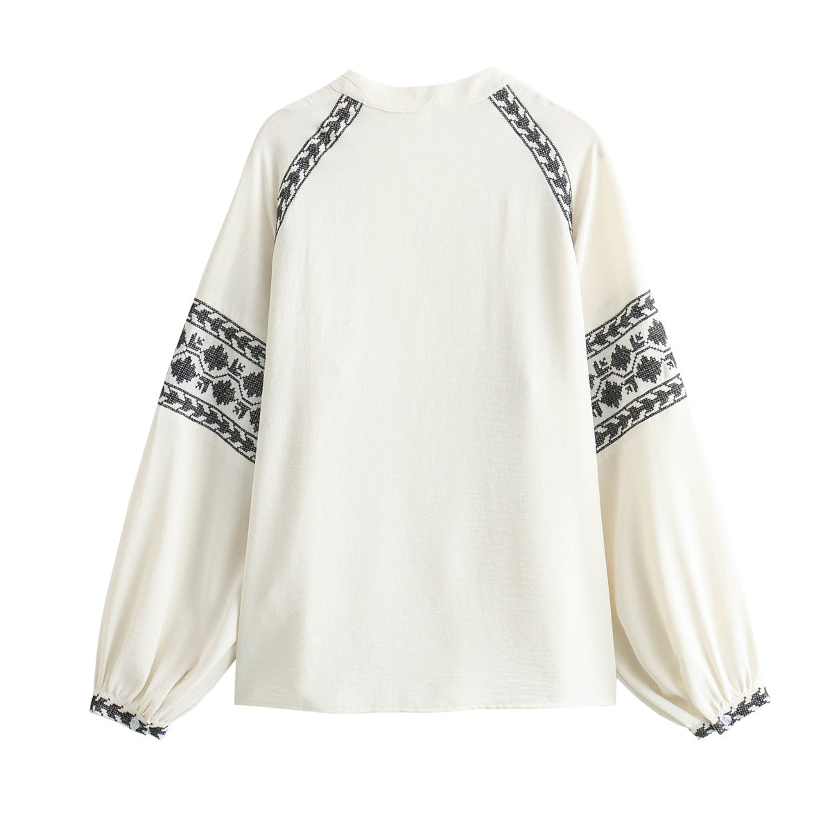 Damen bestickte Bluse mit modernen Puffärmeln und elegantem Stehkragen WW