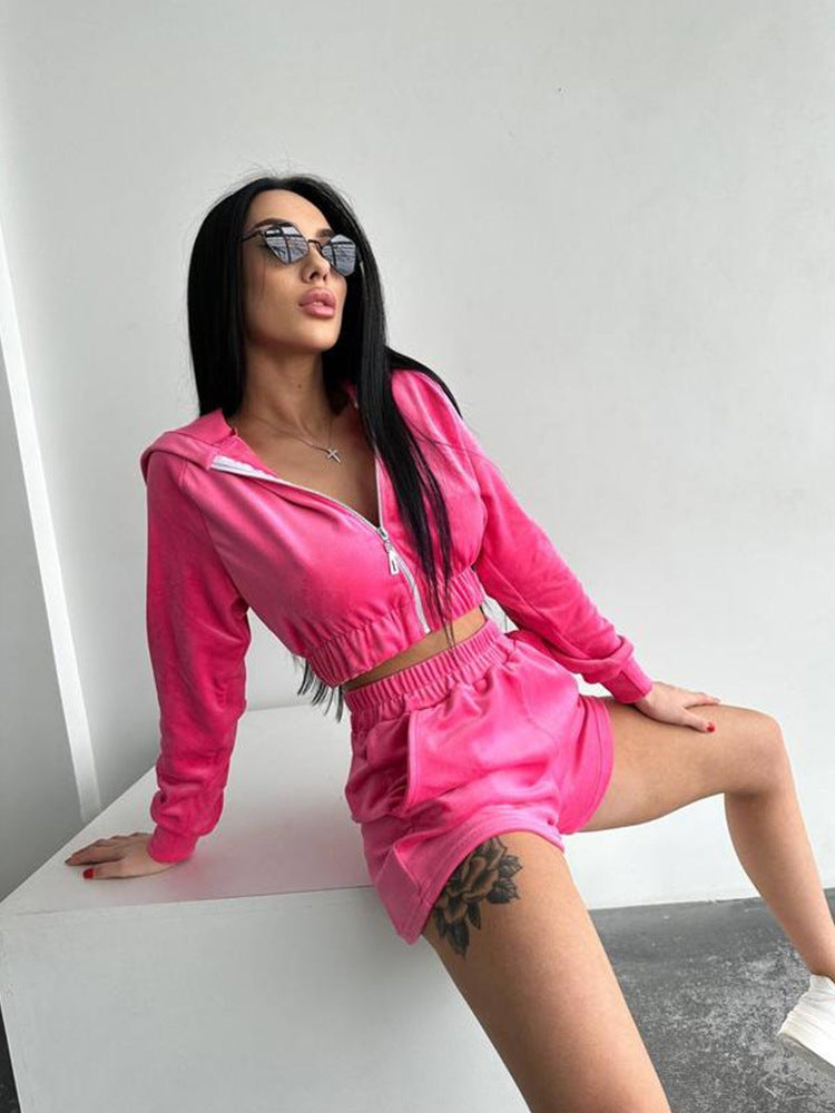 Damen sportliches Fleece Loungewear Set mit Kapuze WW