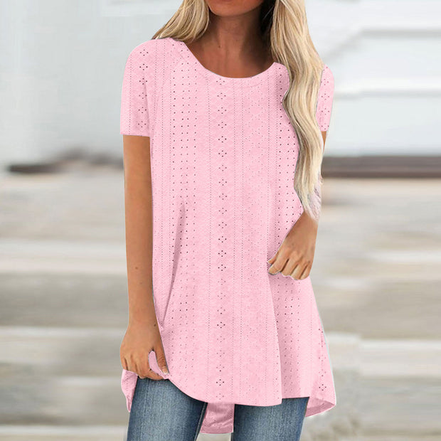 Damen Atmungsaktive Lochmuster Tunika Top WW