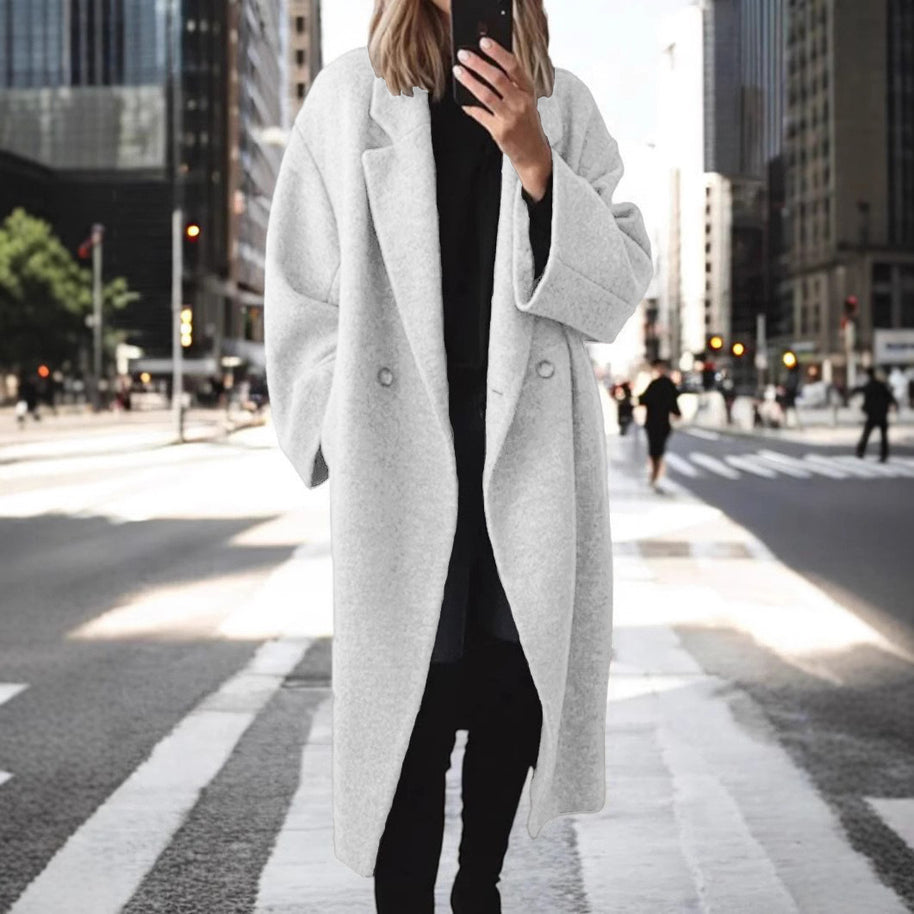 Damen Oversized Wollmantel mit eleganter Schnittführung und dezenten Druckknöpfen WW