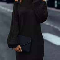 Damen Strickkleid mit hochgeschlossenem Kragen und offener Schulterpartie WW