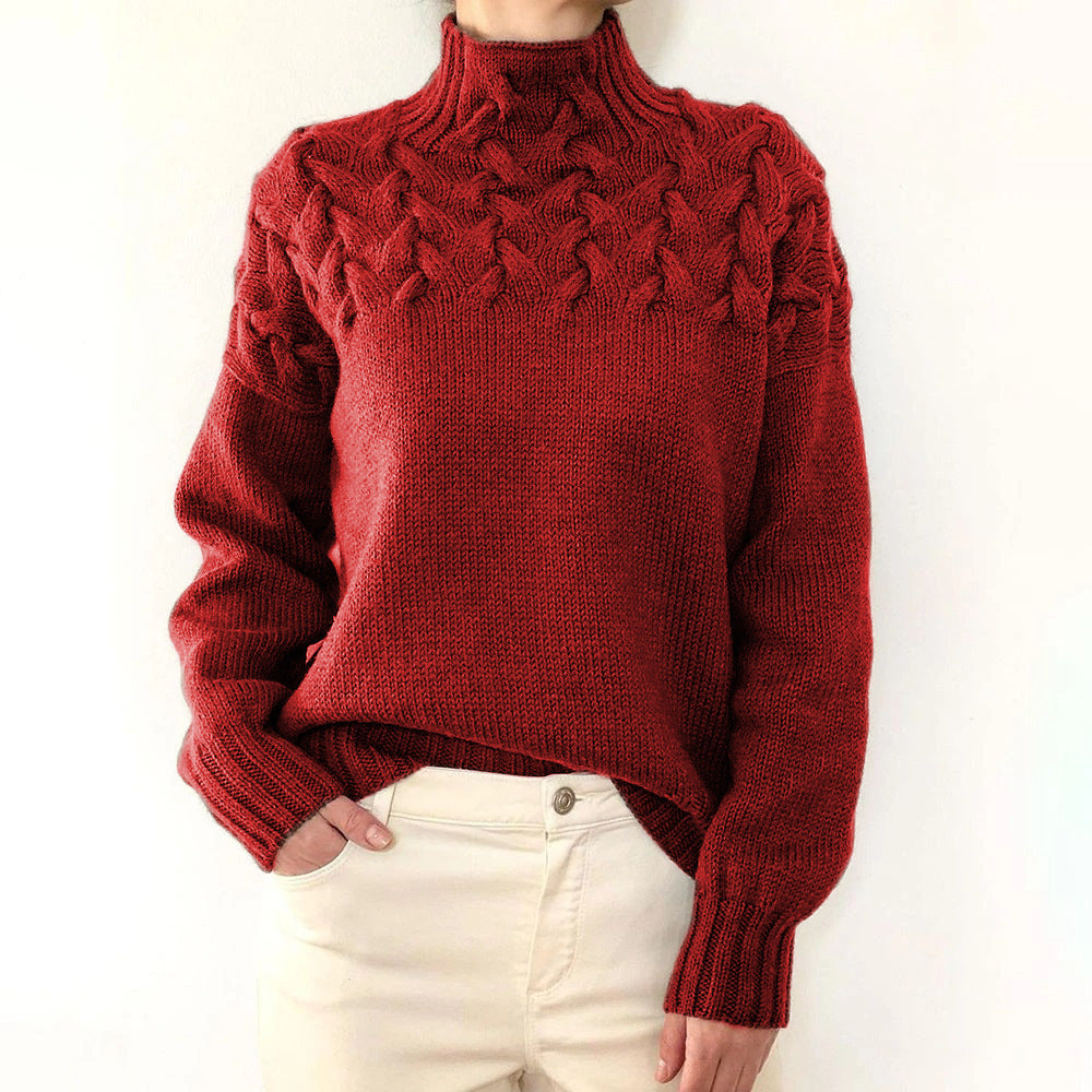 Damen Strickpullover mit hochgeschlossenem Kragen und trendigem Zopfmuster WW