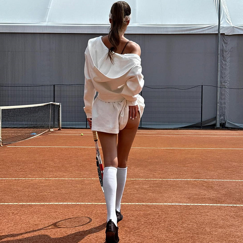 Damen Sportliches Lounge-Set mit cropped Jacke und Shorts WW
