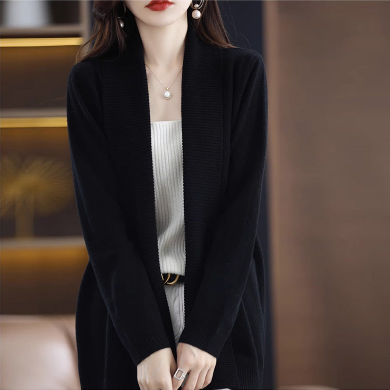 Damen Strickjacke mit eleganten Rippenstrukturen und offenem Schnitt WW