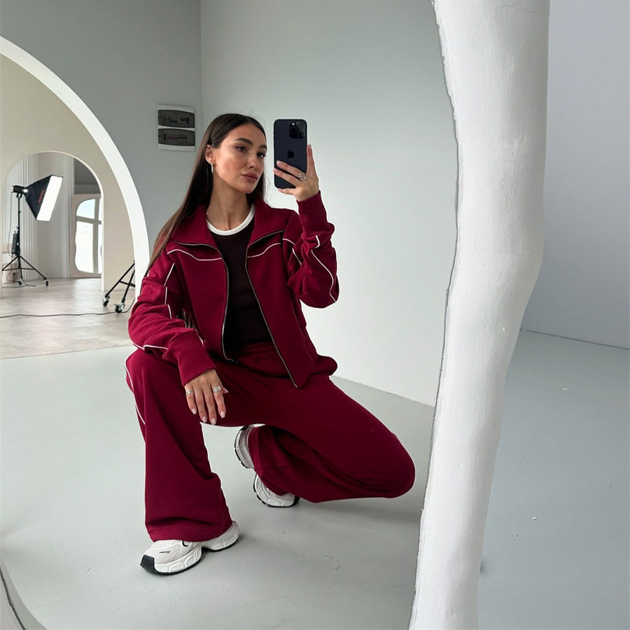 Damen sportliches Freizeitanzug-Set mit stylischem Schnitt und Kontrastnähten WW