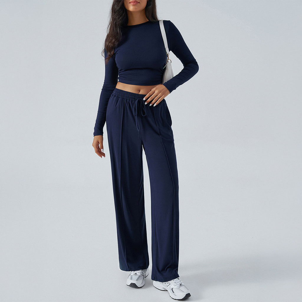 Damen lässiges Zweiteiler-Set mit weitem Oberteil und elastischen Hosen WW