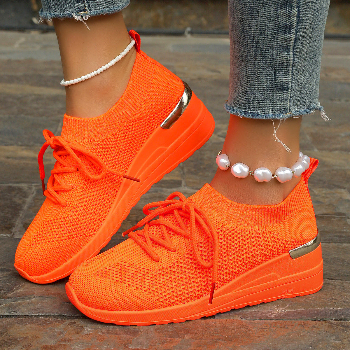 Damen bequeme Sport-Sneaker mit atmungsaktivem Obermaterial und eleganter Plateausohle WW