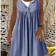 Damen Sommerliches Freizeitkleid mit dekorativen Knopfdetails und ausgestelltem Rock WW